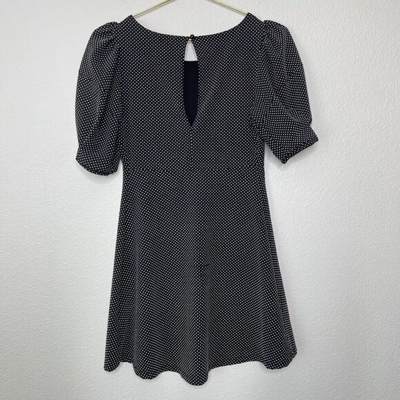 Free People Mini Dress XS Black Micro Dot Puff Sleeve Soft Goth Moody Romantic - Picture 11 of 12